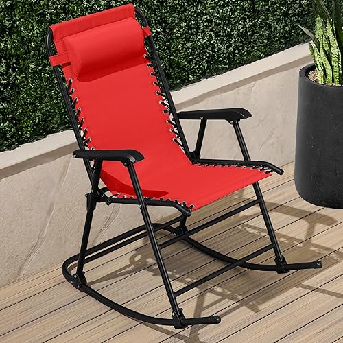 Miniatura 2 de Best Choice Products Mecedora plegable para exteriores, silla de salón de gravedad cero, balancín de patio con almohada para reposacabezas - rojo