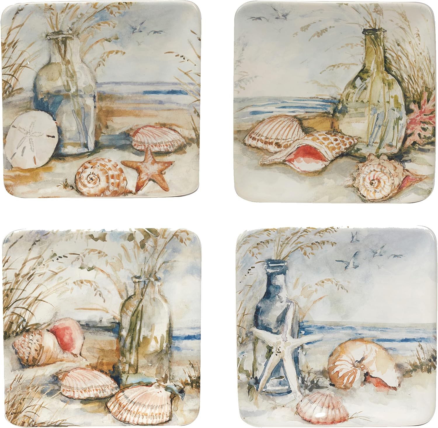 Certified International Coastal Landscape 6" Canape/Luncheon/Appetiser Plates, Assorted Designs, Multicolor, Medium, Set of 4