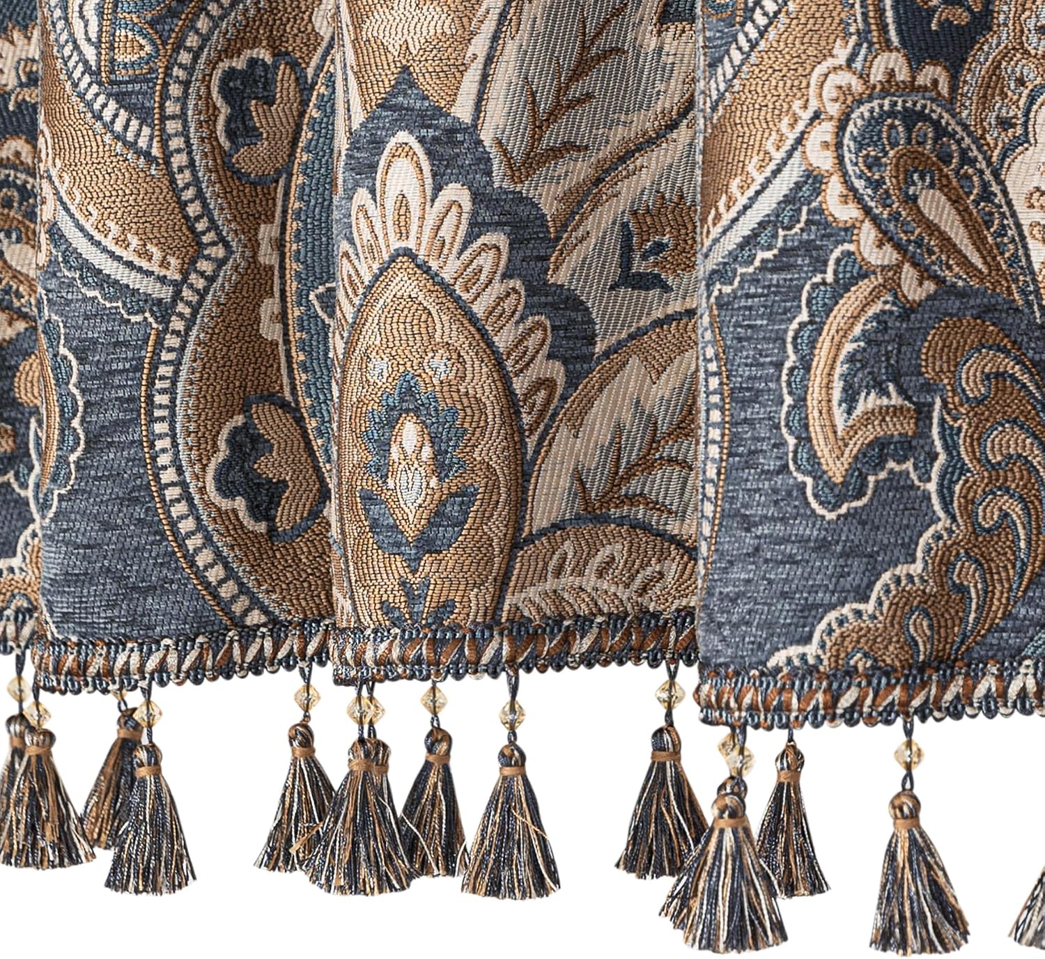 Loom and Mill European Damask Valances for Windows, Gray-Blue+Brown,54"x18"