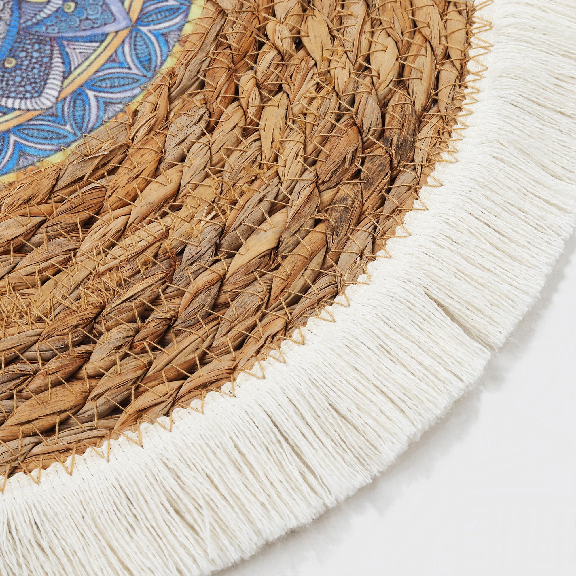 fanquare Bohemian Table Mats Set of 4 Rattan Braided Placemats and Napkin Rings Round Table Mats with Tassels Heat Resistant Washable Non-Slip Tablemats for Dining Kitchen Table Decoration 35cm - Image 2