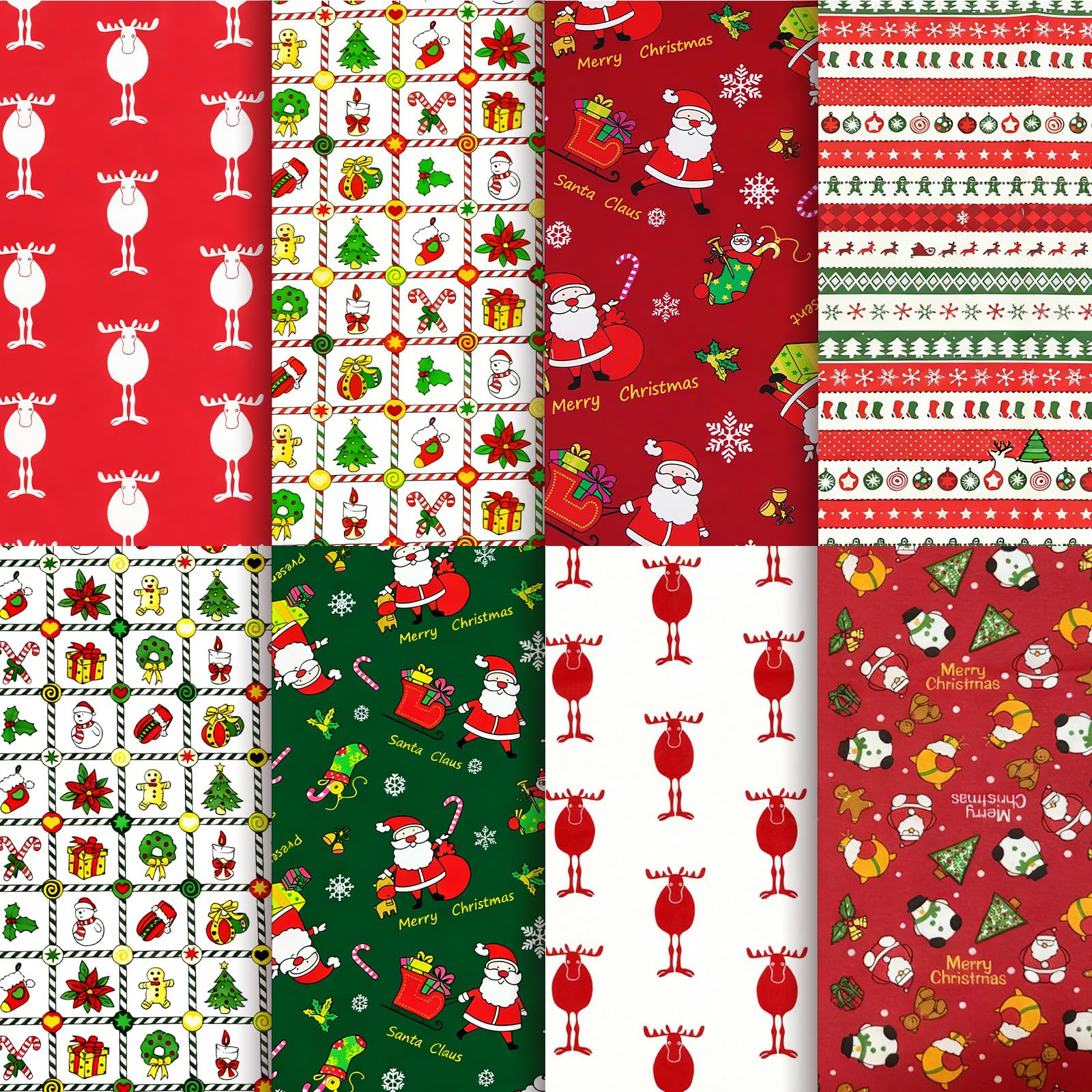 Aucuu 8 PCS Christmas Fat Quarters Fabric Bundles, 40x50cm Christmas Fabric Bundles, Quilting Cotton, Bundle Quilting Craft FA-BRIC, Christmas F abric for DIY Crafts, Sewing, Patchwork, Home Decor โ image 1