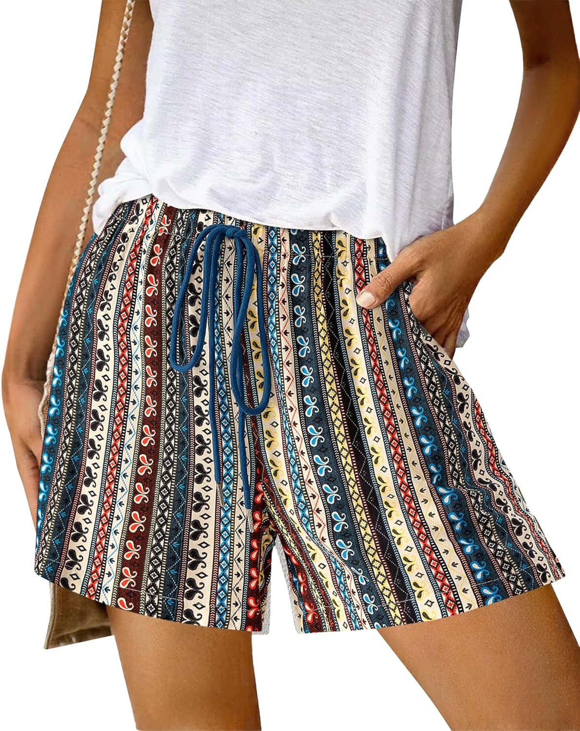 BTFBM Womens Boho Spring Shorts 2026 Beach Vacation Clothes Elastic Waist Casual Printed Loose Short Lounge Pant Pockets