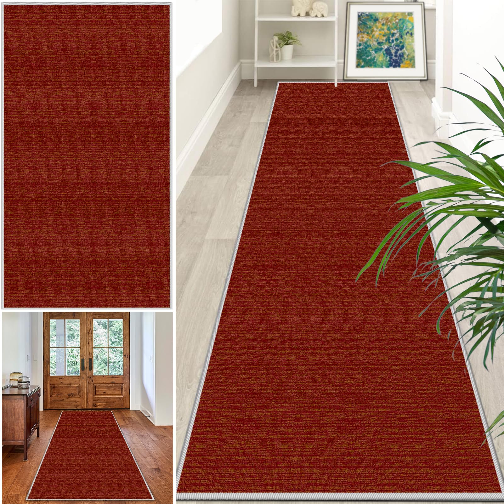 Alfombra pasillo antideslizante cocina lavable dormitorio roja 90x130