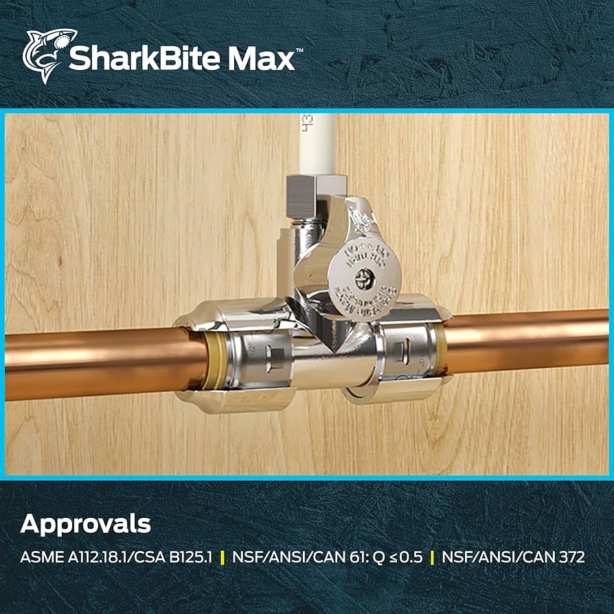 SharkBite Max Tee Stop Valve, 3/4 x 3/4 in Push-to-Connect x