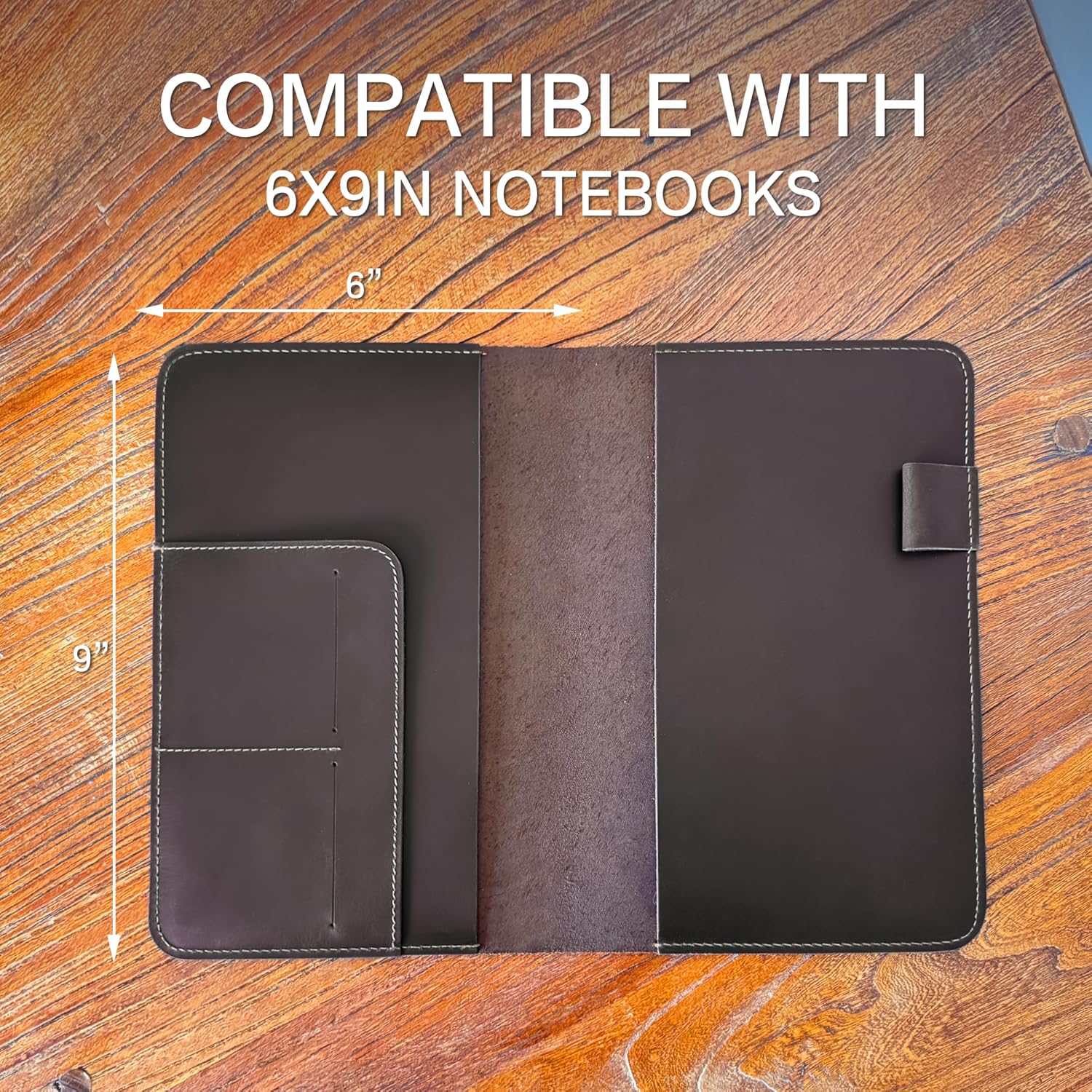 Composition Notebook Cover Leather Planner Cover Folio for A5 6x9in Journal with Pen Slot Card Holder