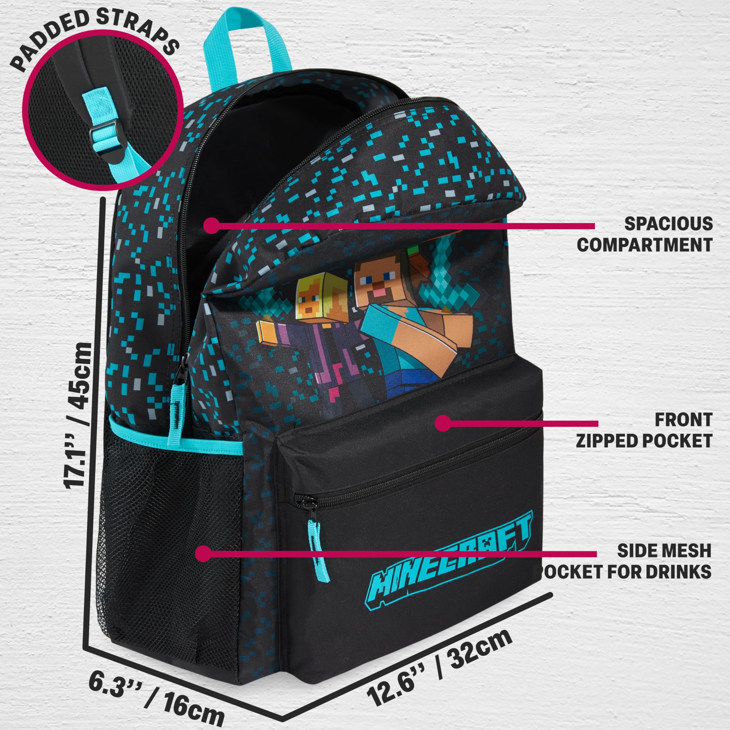 Get Trend Minecraft Sac a Dos Garcon, Fermeture Eclair et Cartable Bandoulière Réglable, Pour École ou Voyage, Cadeau Garcon (Bleu/Noir Minecraft)