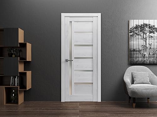 Miniatura 41 de Sartodoors Quadro 4088 36 x 96 Puerta abatible interior de ceniza de chocolate con vidrio esmerilado Puerta MDF maciza en estilo francés