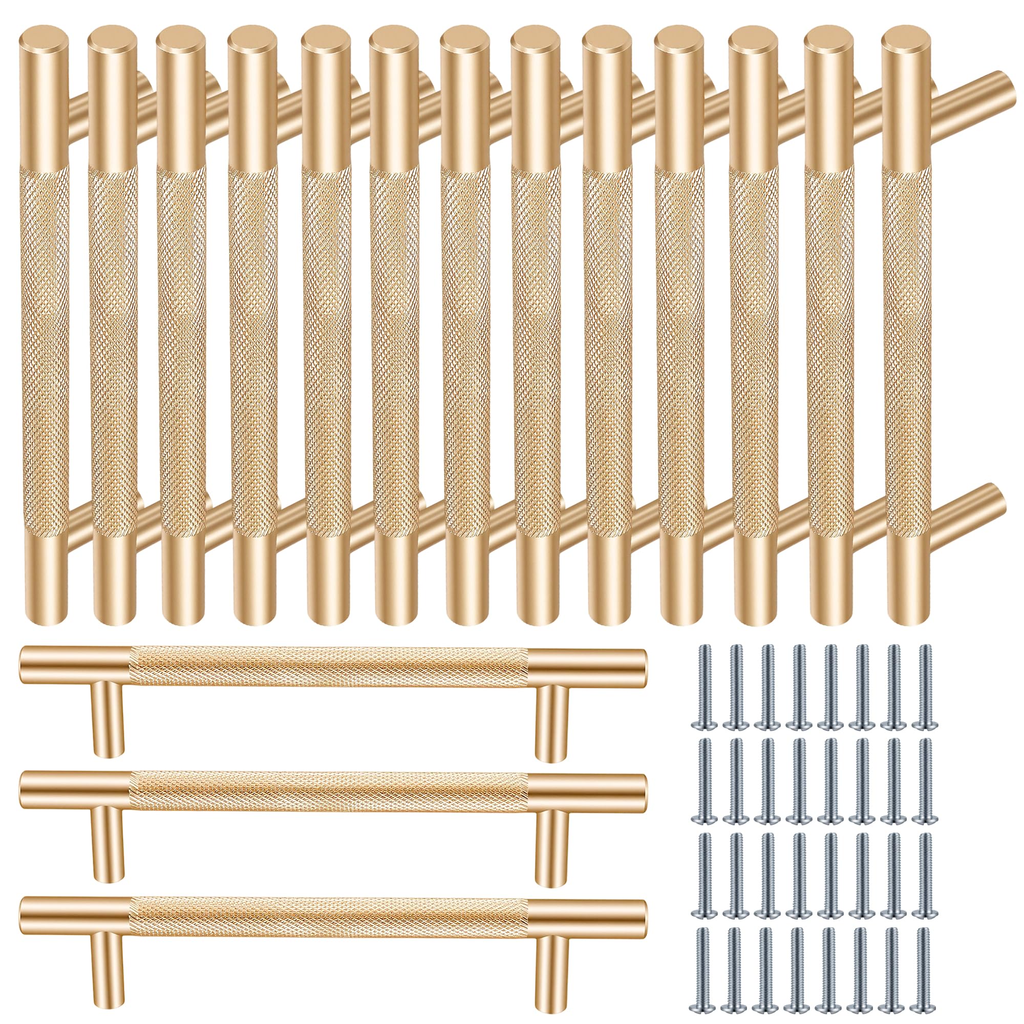 ZOENHOU 16 Pack Gold Cabinet Handles 128mm(5 Inch) Hole Spacing, Kitchen Drawer Pulls for Wardrobe and Cupboard Door