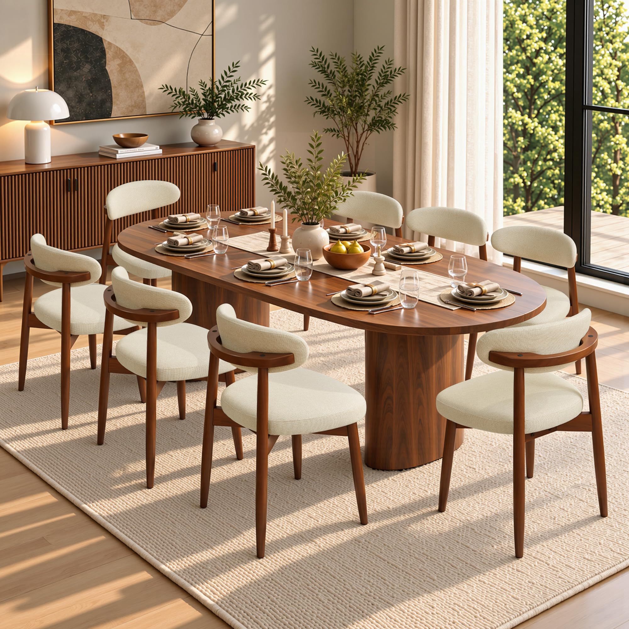 CHUN YI Dining Chairs Set of 8, Upholstered Solid Wood Dining Room Chairs