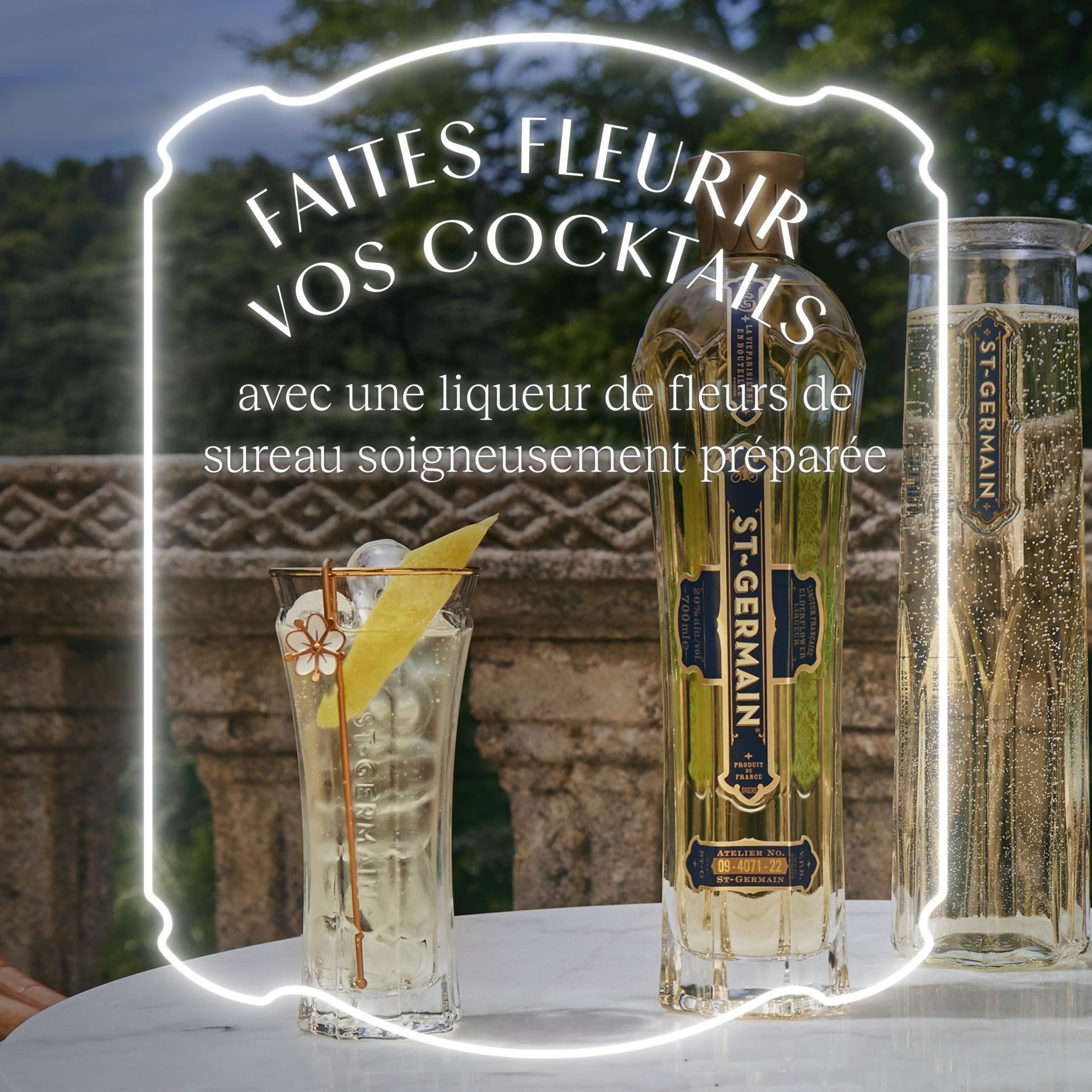 St-Germain Liqueur Française élaborée aux fleurs de sureau, 20 % vol., 50 cl/500 ml, fraîchement cueillies à la main, sans arômes artificiels