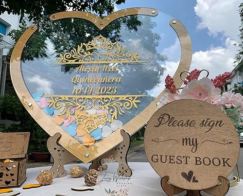 Miniatura 4 de Personalized Mis Quince Anos Heart Guest Book Alternative Sweet 15 Guest book Sweet 16 Guest Book - Customizable Heart Shaped Quinceanera Drop box