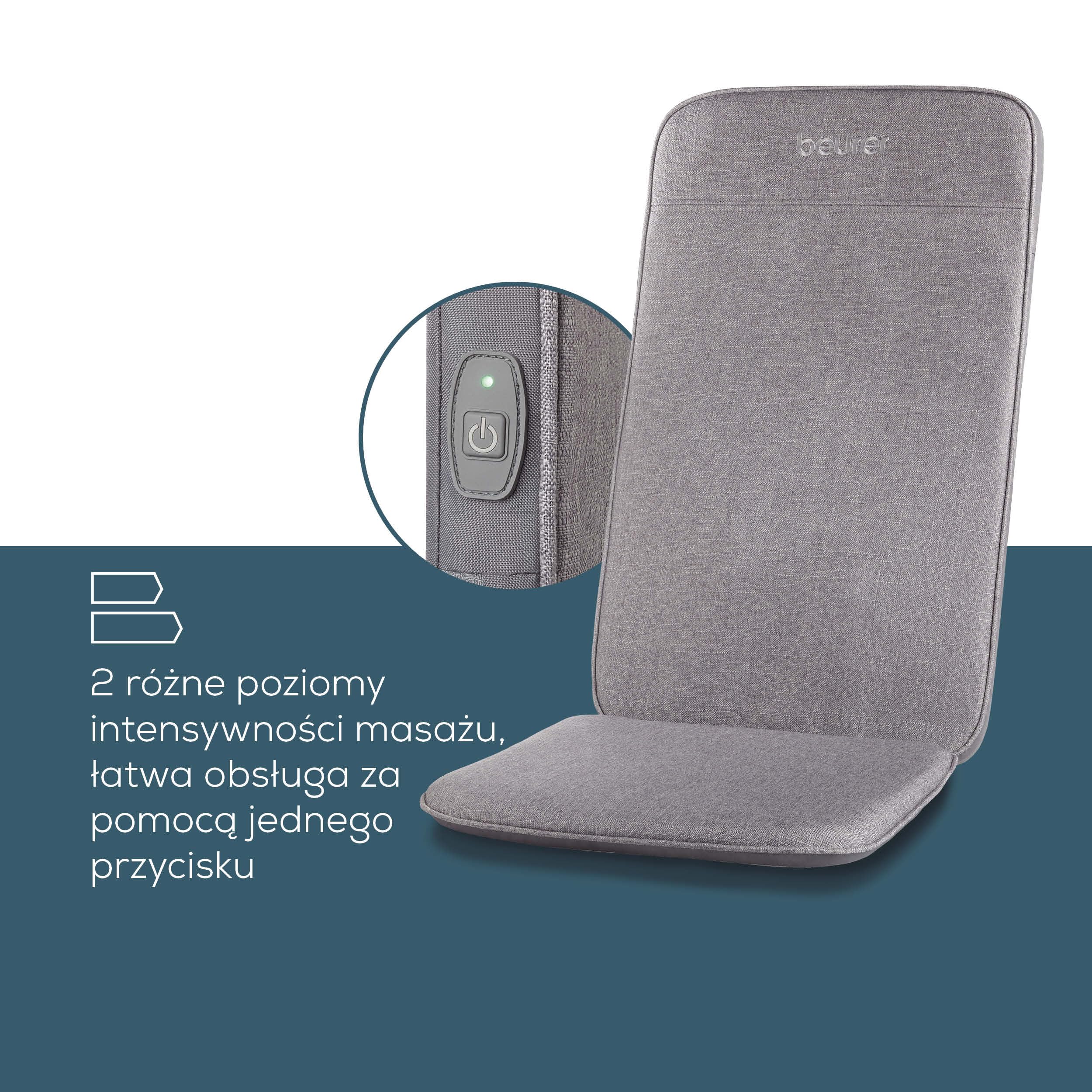 Beurer MG 202 Nakładka na Fotel do Masażu Shiatsu, Masaż Shiatsu do Domu i Biura, 2 Poziomy Intensywności, Wąska Obudowa Oparcia, Jasnoszary