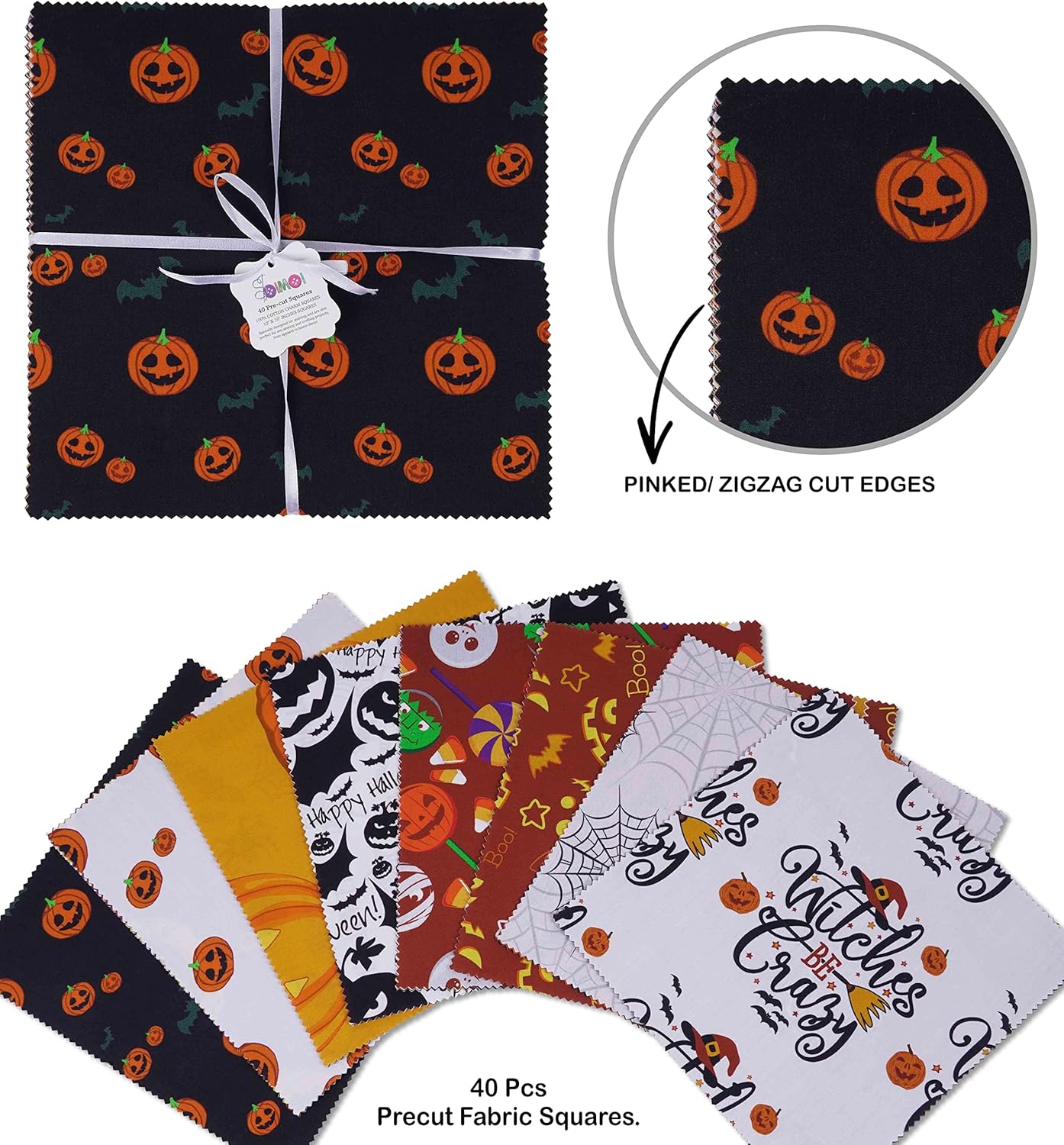 Soimoi Precut 10-inch Halloween Prints Cotton Fabric Bundle Quilting Squares Charm Pack DIY Patchwork Sewing Craft- Multicolor