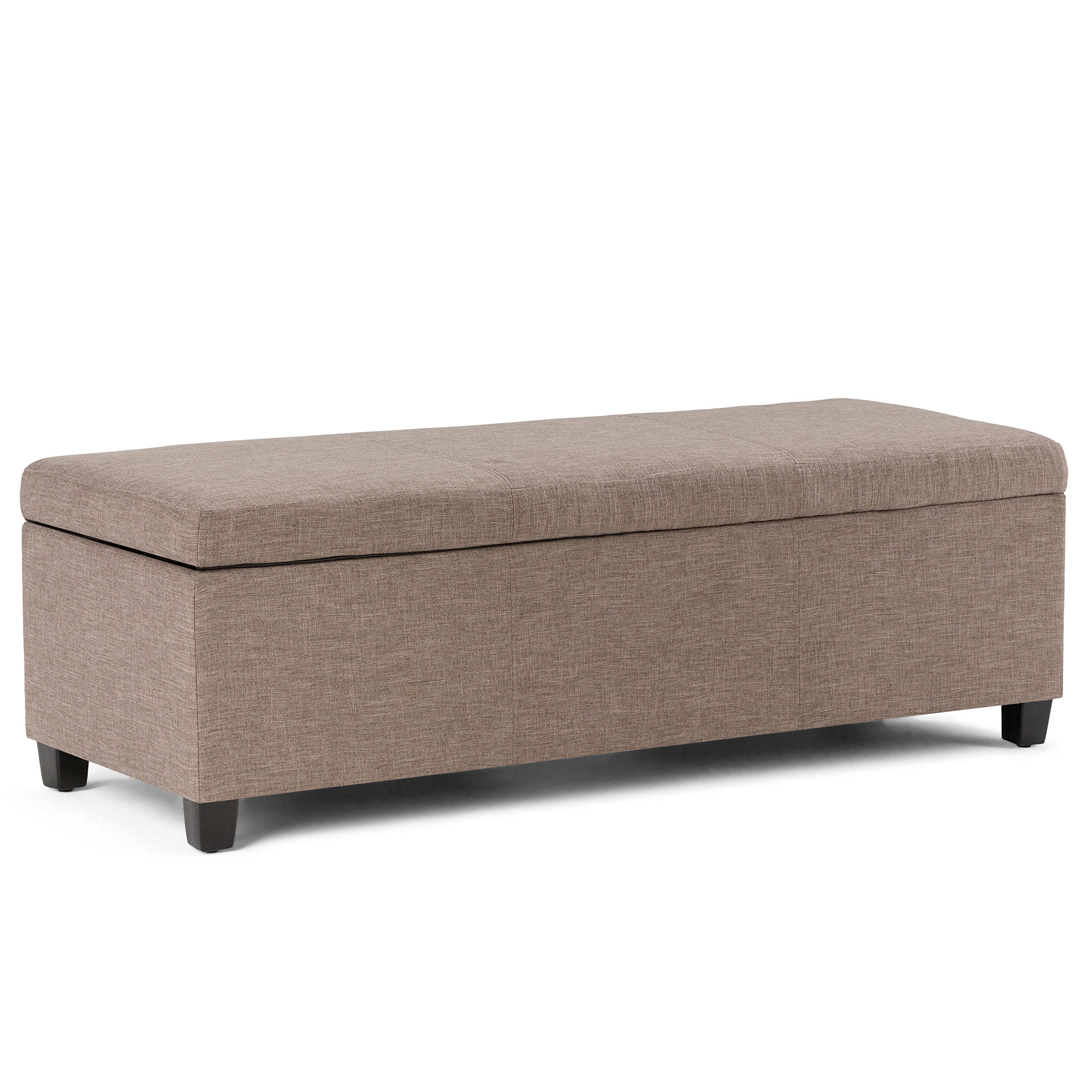 SIMPLIHOME Avalon 48 inch Wide Contemporary Rectangle Storage Ottoman Bench in Fawn Brown Linen Look Fabric, Assembled, for the Living Room, Entryway and Family Room