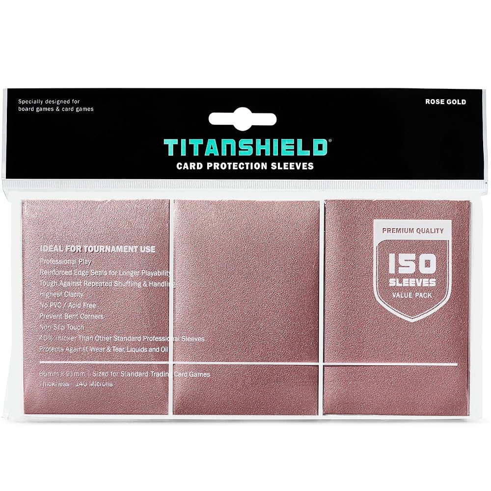 TitanShield Premium Card Sleeves | Compatible with Pokemon, One Piece, Lorcana, Flesh & Blood, & Magic The Gathering MTG | (150 Sleeves - Standard) (1, Rose Gold, Standard | 66x91mm)