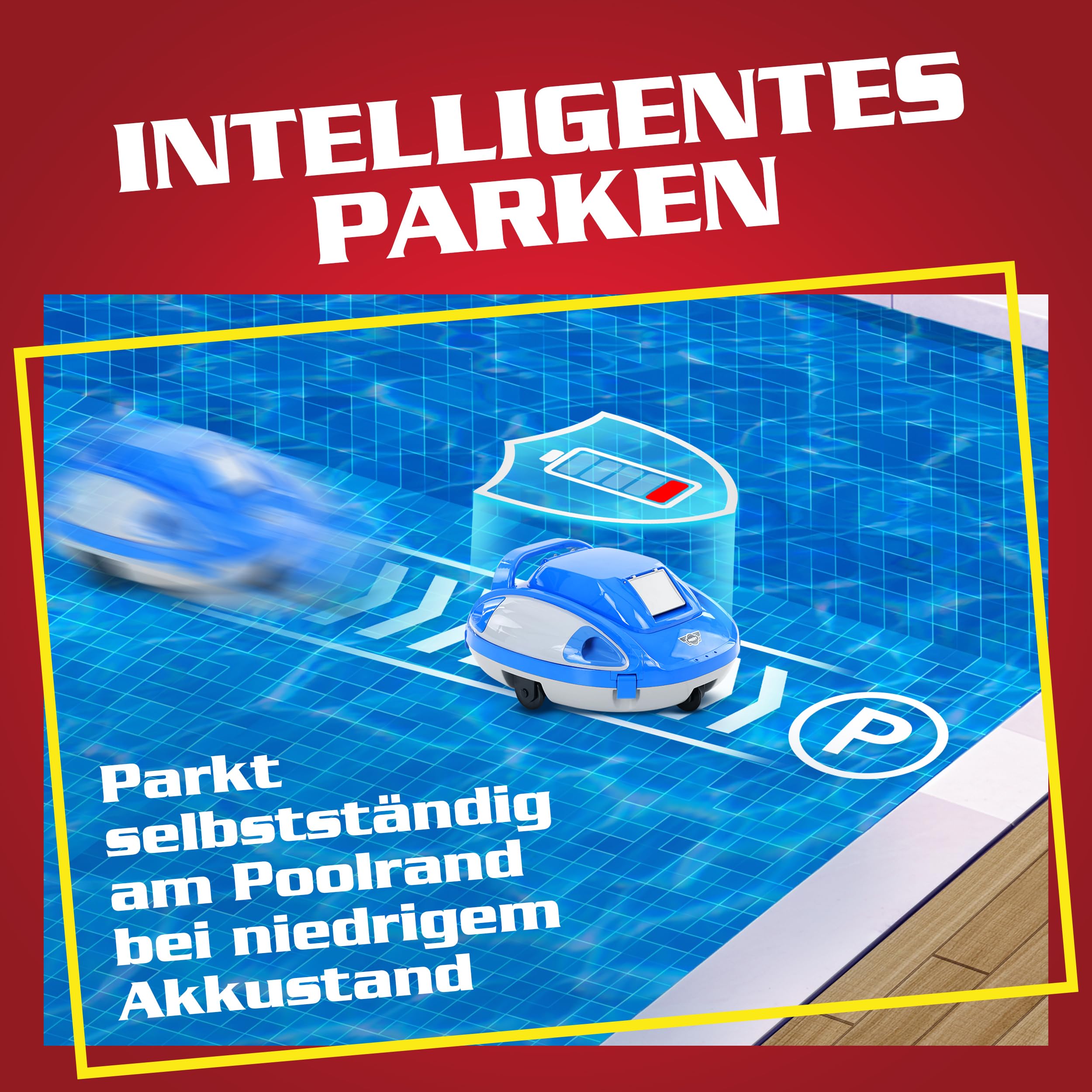 Hecht Poolroboter kabellos – 110 min Laufzeit, 5000 mAh - Akku Poolsauger & Poolreiniger für Boden & Wand bis 85 m², 1 klick Bedienung, leicht 3 kg, für jeden Pool geeignet | Unterwasser