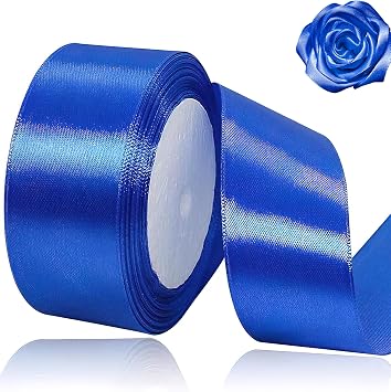 Blue Ribbon 1-1/2 Inch x 25 Yards,Royal Blue Satin Ribbon Solid Color Fabric Ribbon for handicrafts, Wreaths, Wedding Party, Christmas, Hair Bows, Floral Bouquets, Baby Showers and Gift Wrapping
