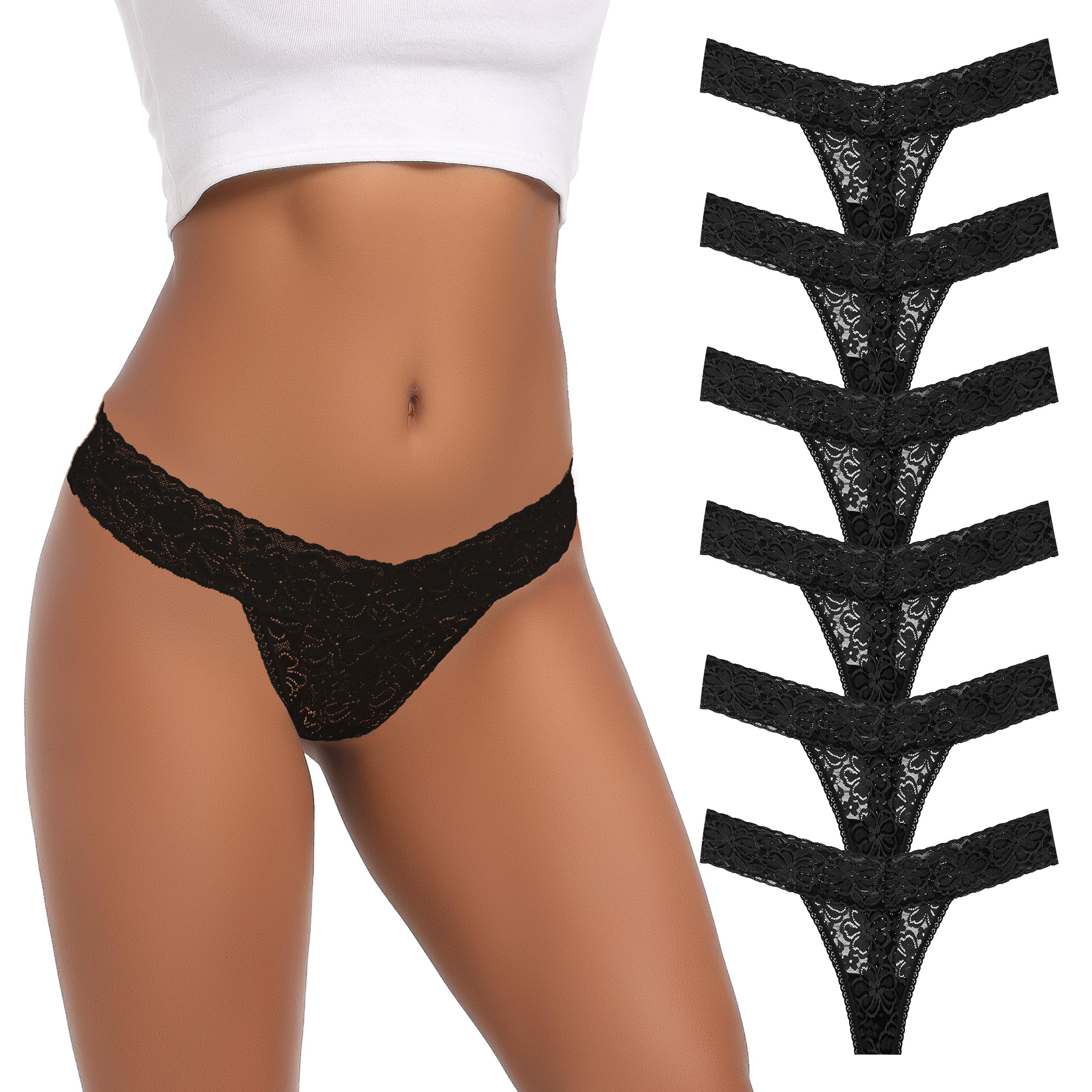 WKFIINM Retro Lace Thongs For Women Plus Size Breathable Seamless Cotton Panties Tummy Control High Waisted Underwear Pack 5