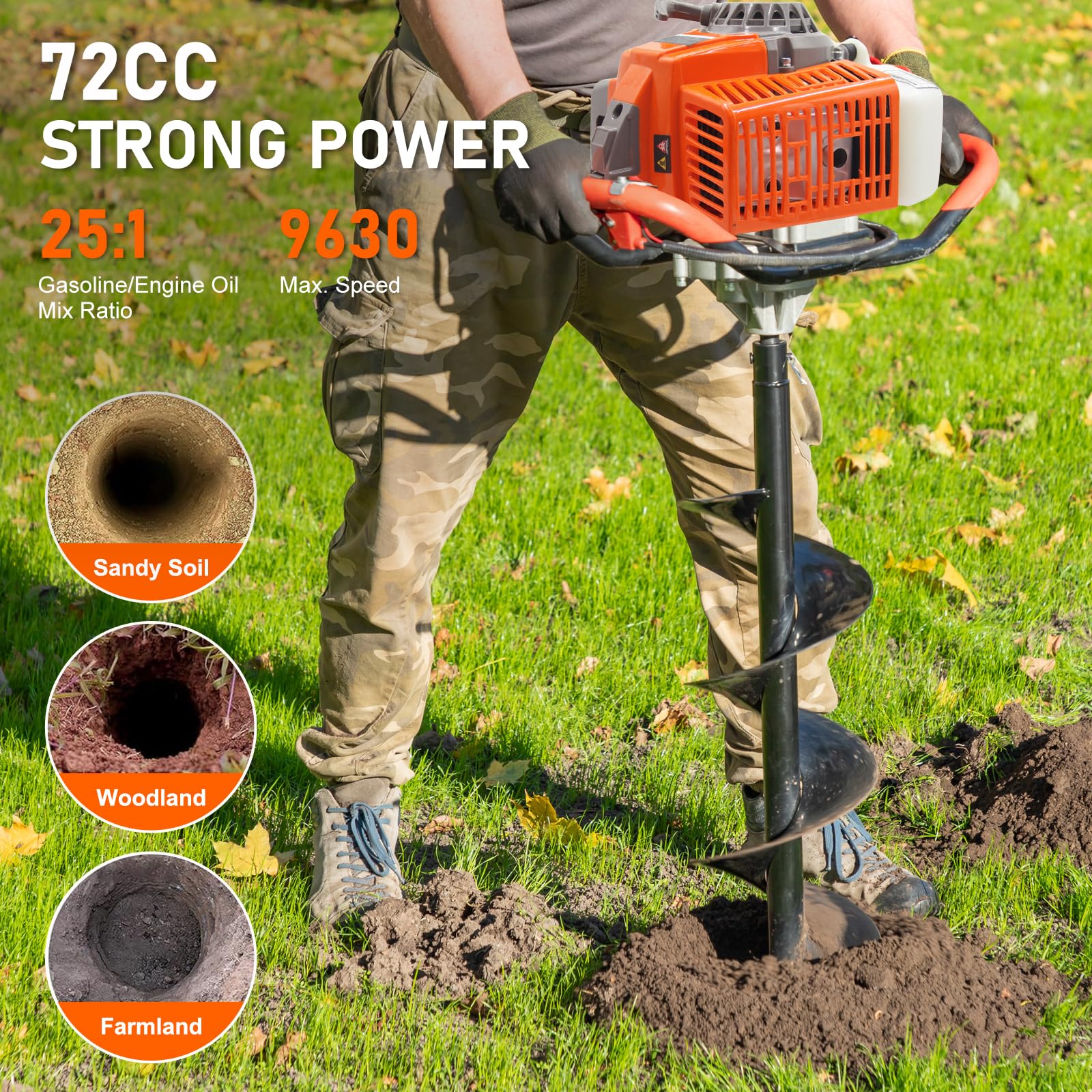 Amazon.com: 72CC Auger Post Hole Digger, 2 Stroke Gas Powered