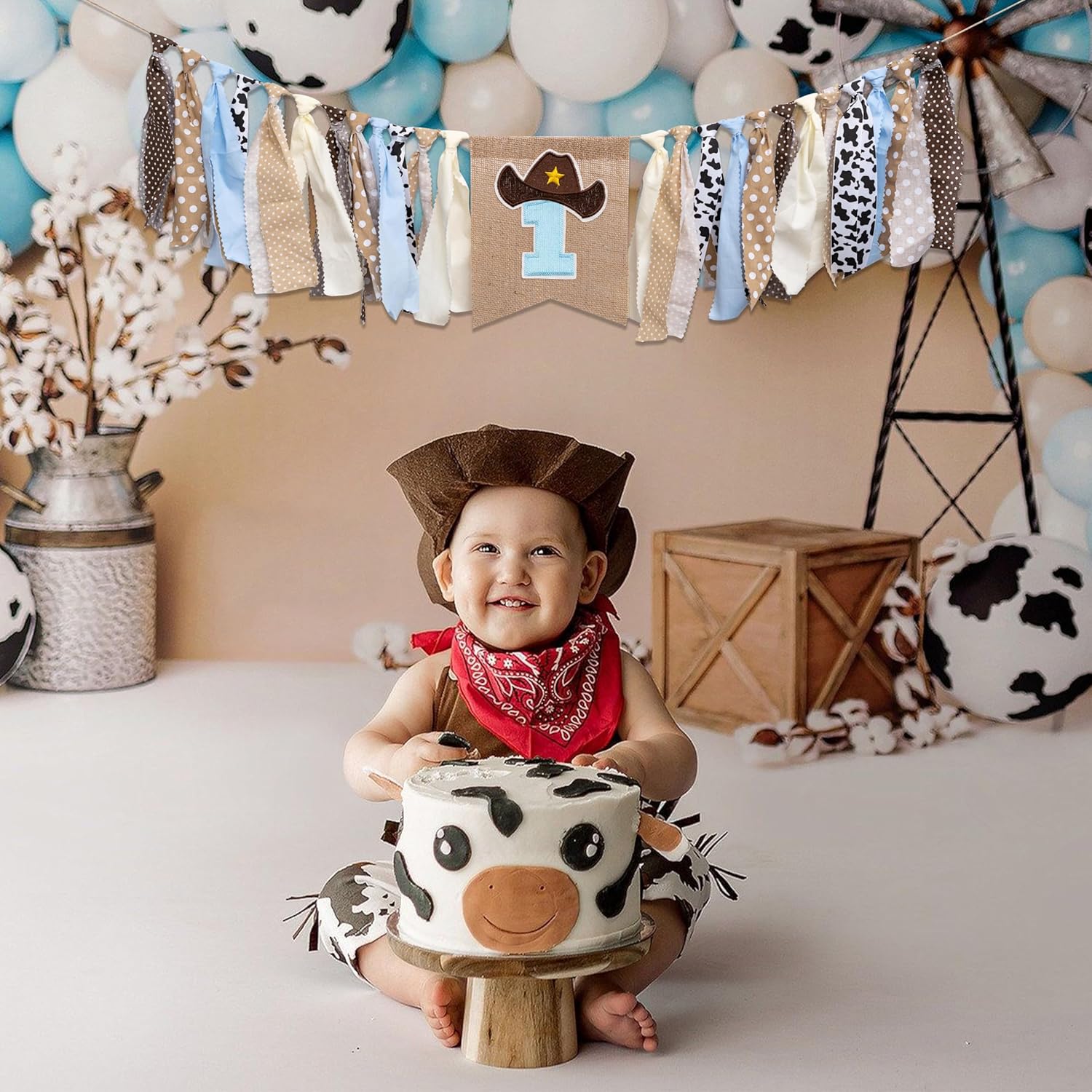 Cowboy Rodeo 1st Birthday High Chair Banner - Western First Birthday Party Decorations,Farm Decor Photo Prop Smash Cake,Cowboy Party Supplies