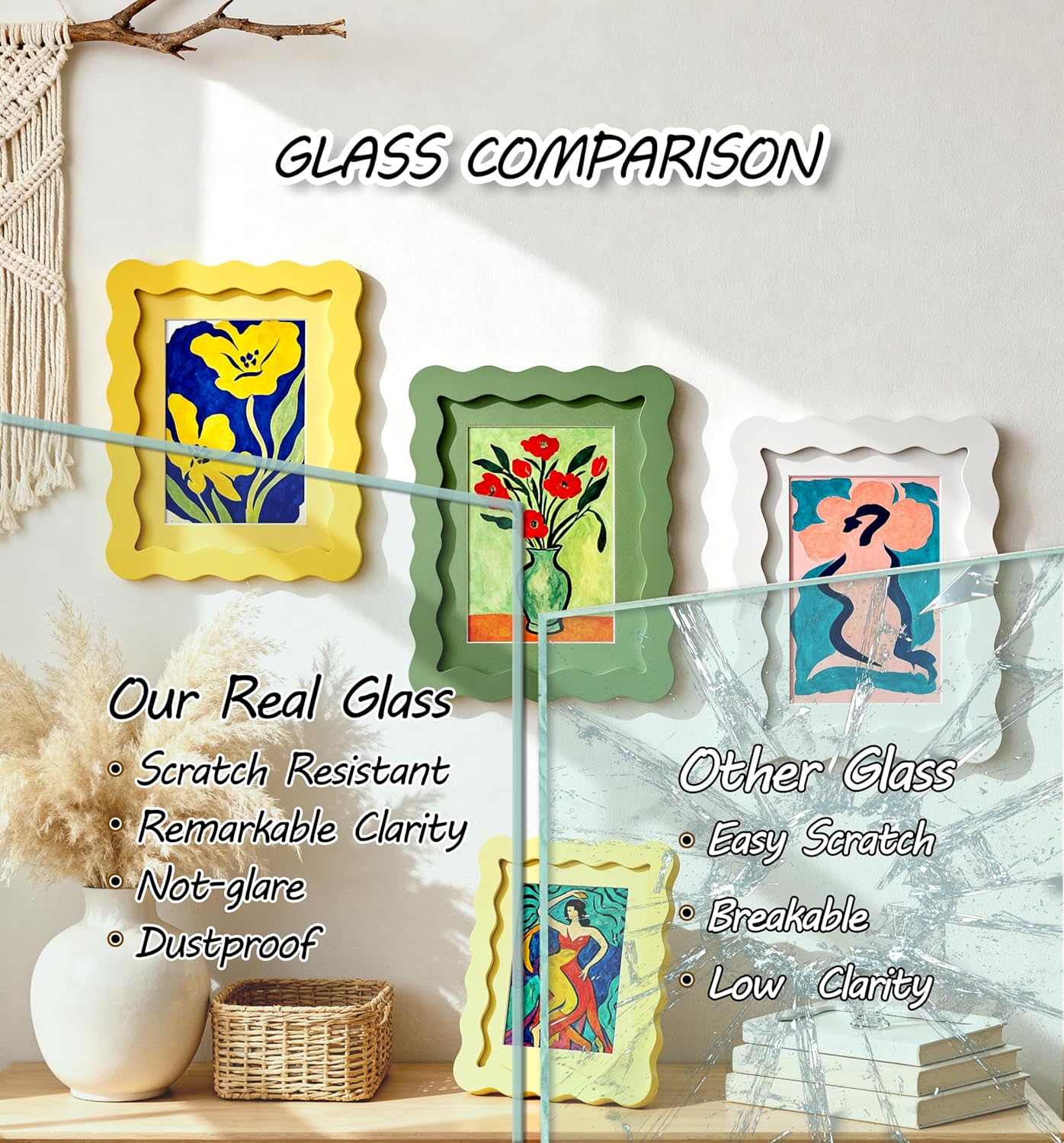 11x14 Green Picture Frame with Mat for 8x10/5x7, Curved Wavy Edge Deco Wooden Real Glass, Vertical or Horizontal Display Photo Gallery Wall & Tabletop Frame