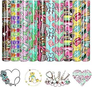 Tintnut Nurse Theme Heat Transfer Vinyl -12 Sheets 12"x10"Medical Stethoscope Patterned Iron on Vinyl for T-Shirts Clothing Bags HTV Vinyl for All Cutting Machine