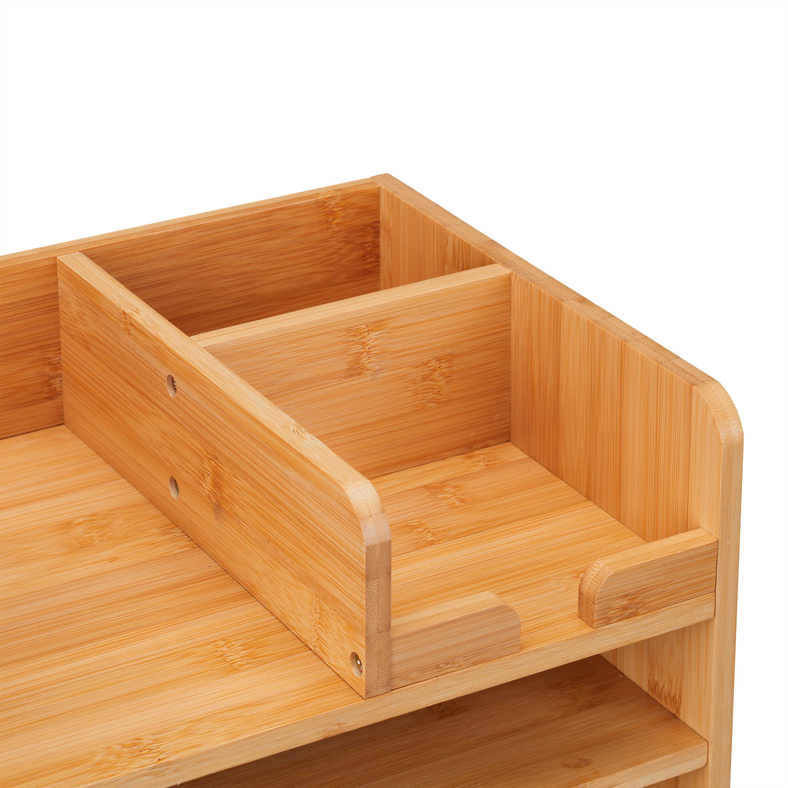 Relaxdays Organizer biurkowy, 2 szuflady, 5 przegródek, HxWxD: 26,5 x 33 x 24 cm, Bambus, Miejsce robocze, Natura