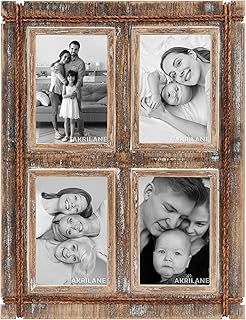 AKRILANE 4 Openings 4x6 Picture Frame Wood Rustic Decorative Distressed & Vintage Looking Photo Frames for Wall Mount & Table Top Display Home Decor – Wedding Picture Frames – 4 x 6 Collage Dark Rope