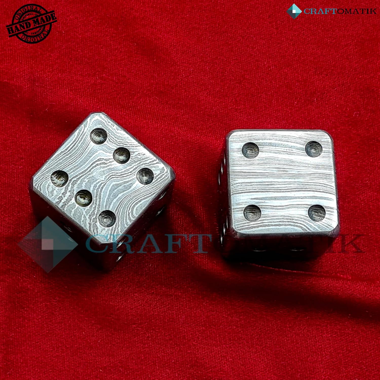 Damask D6 Dice | Handmade Casino Dice | Damask Steel Casino Dice | 35 mm 6-Sided | Decorative Steel Cube
