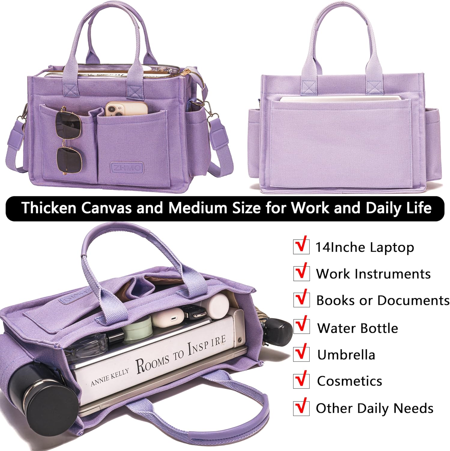 Canvas Tote Bag for Women,Women's Bags Crossbody Bags Work Laptop Tote Bag Large Handbags Purse for Travel Nurse Teacher - Image 4