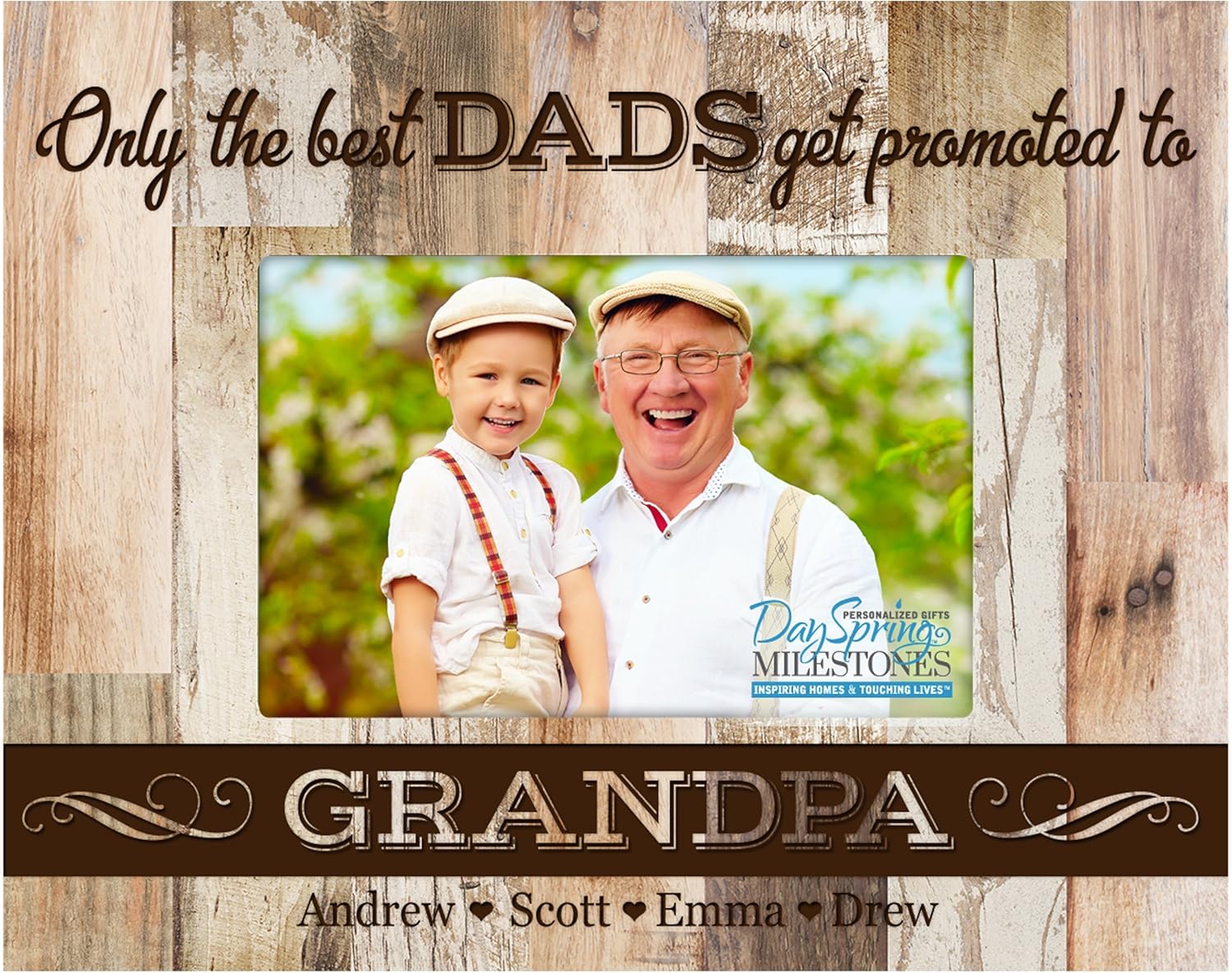 LifeSong Milestones Personalized Gifts for Dad Father's Day Custom Picture Frame Only The Best Dads get Promoted to Grandpa (Distressed Dark Faux Barnwood)