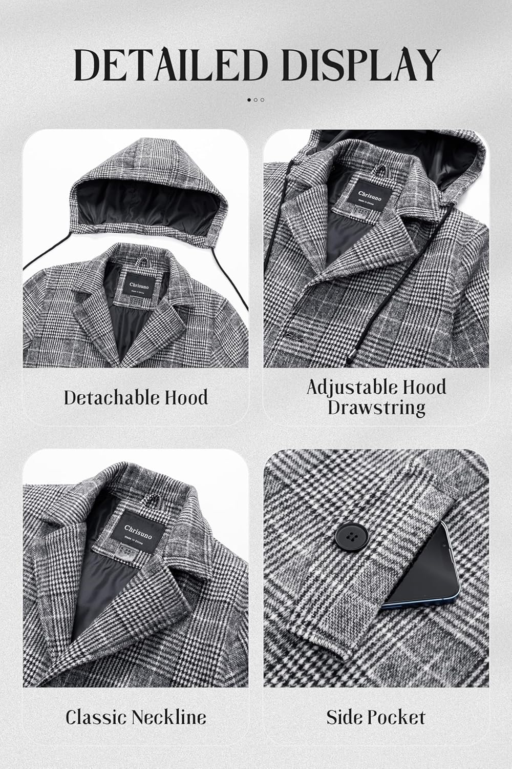 Close-Up Features of the Chrisuno Notched Collar Pea Coat