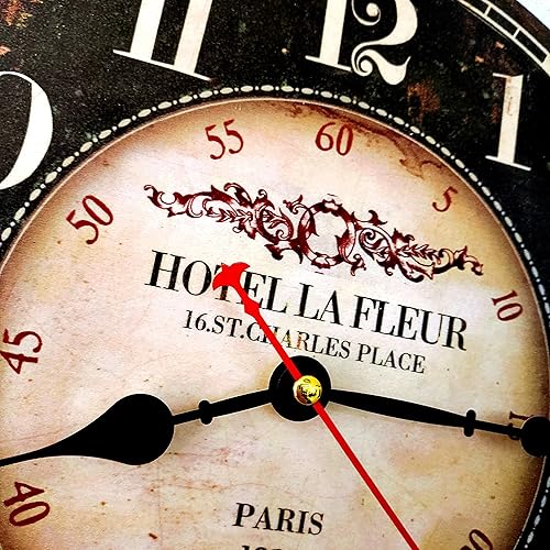 Miniatura 3 de Mrocioa Reloj de pared redondo negro de 14 pulgadas con grandes números árabes, relojes de pared de madera retro para sala de estar, oficina y