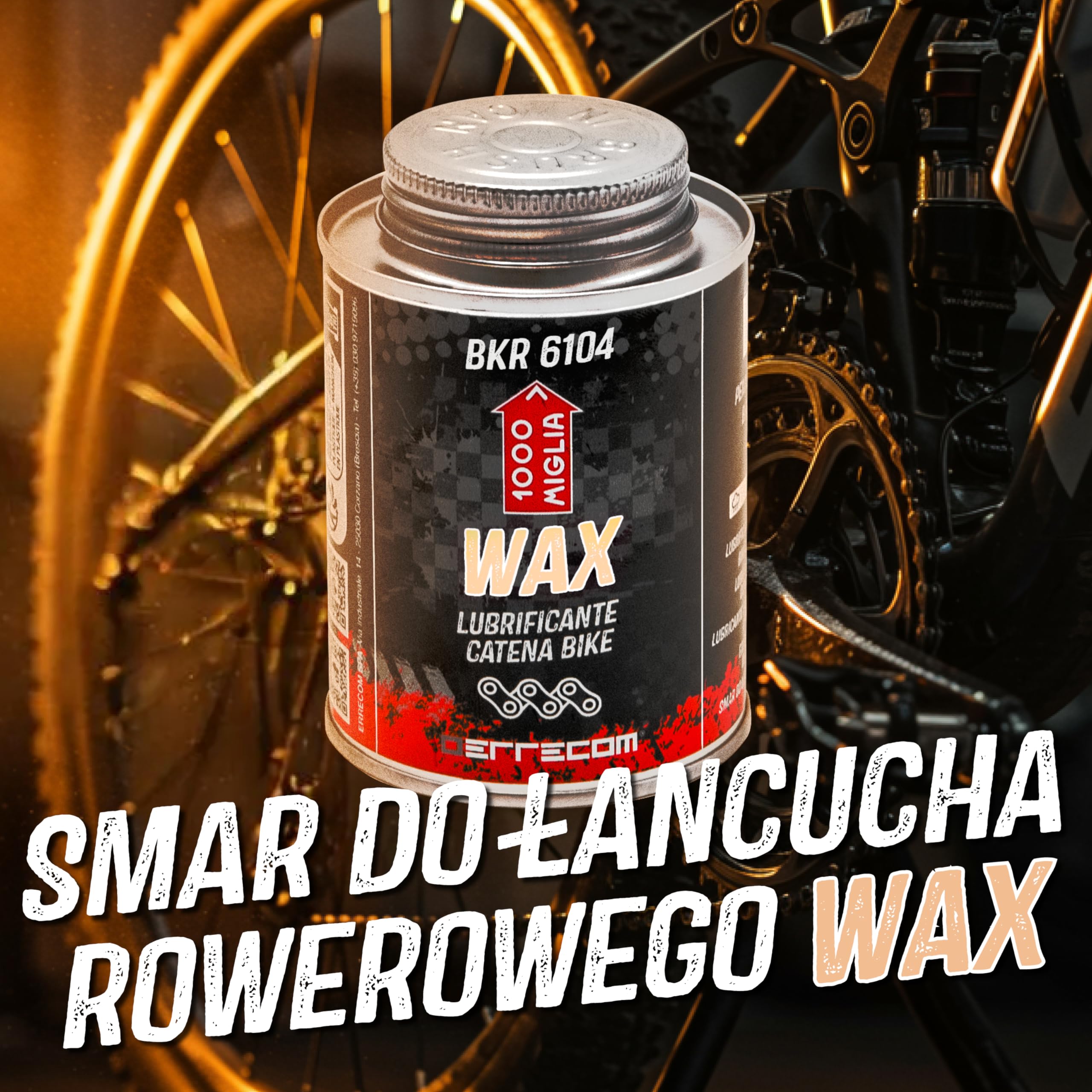 1000 Miglia BKR 6104 DRY Wosk do Łańcucha Rowerowego - 400 ml, Suche Warunki Pogodowe, Pojemnik All-In-One zawiera Pędzelek do aplikacji