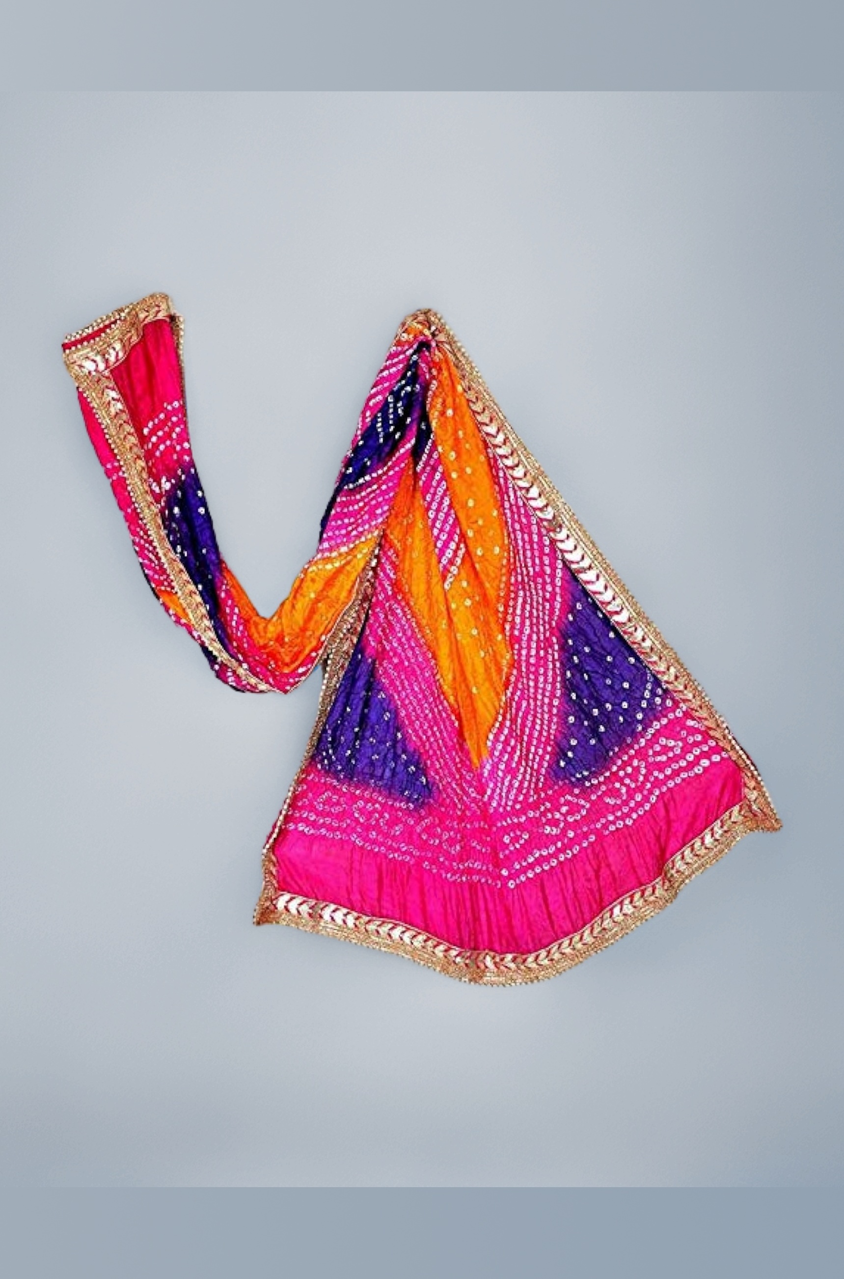 Women's Silk Jaipuri Rajasthani Bandhani Bandhej Heavy Dupatta with Gota Work and Latkan