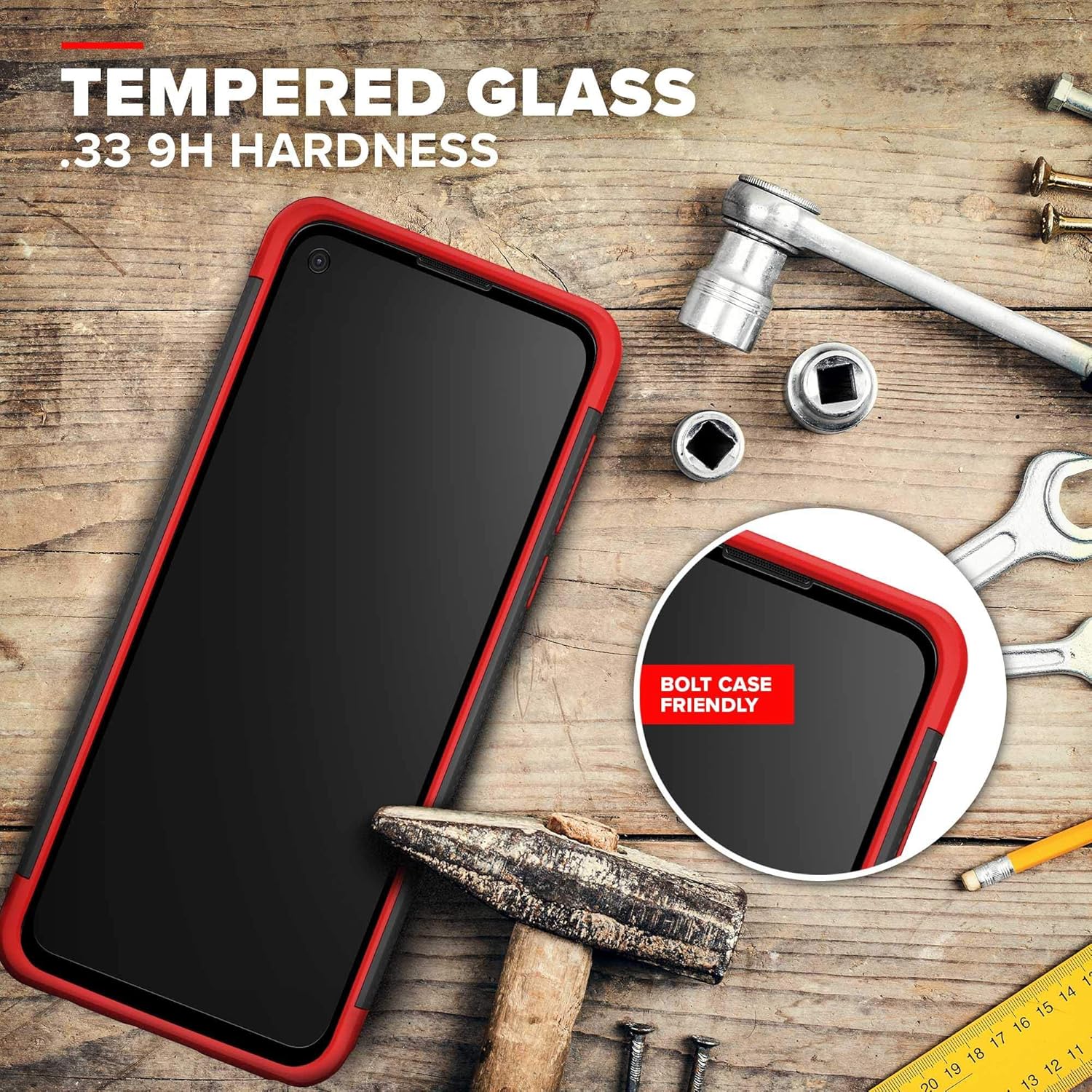 ZIZO Bolt Series for Moto G Stylus (2020) Case with Screen Protector Kickstand Holster Lanyard - Black & Red