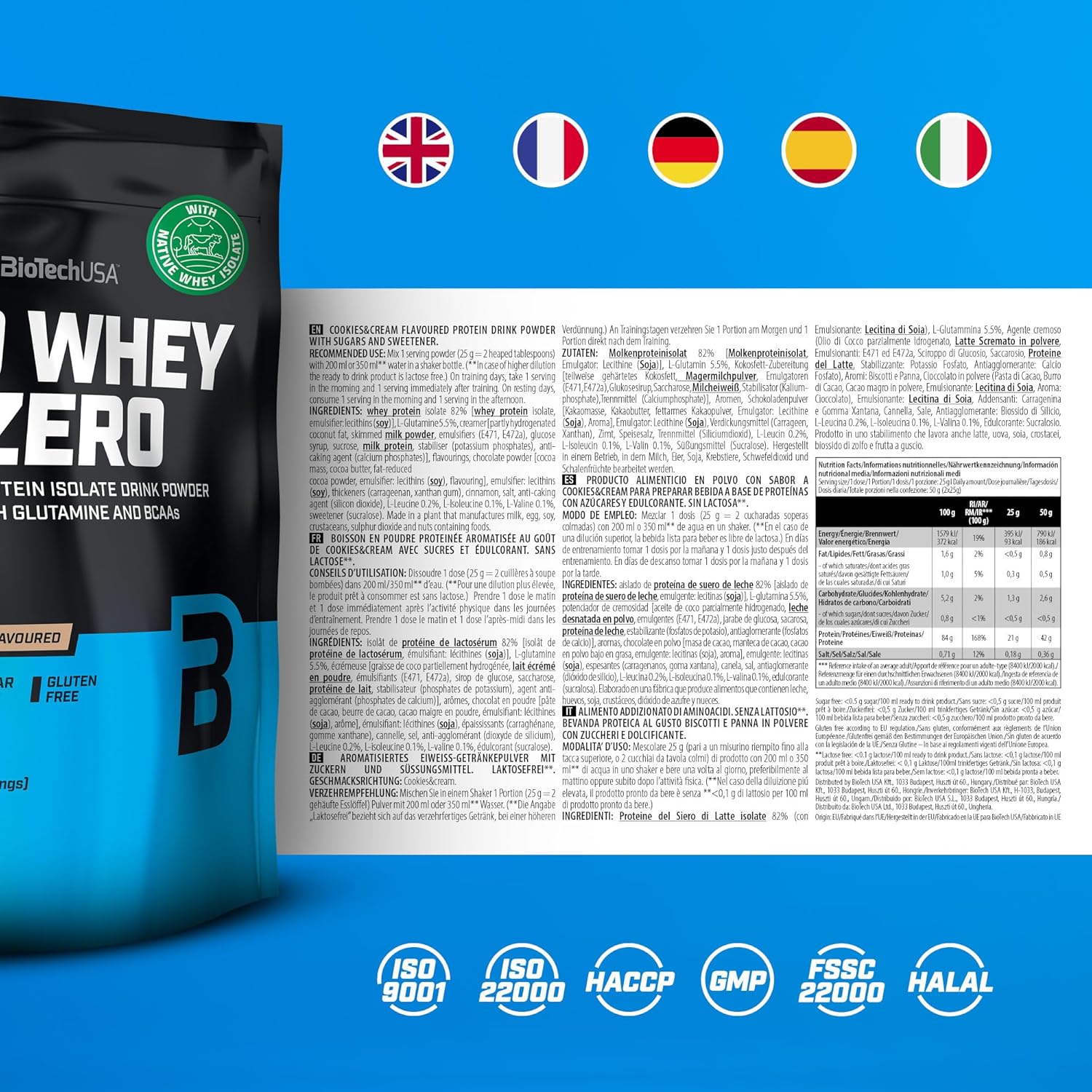 BioTech USA Iso Whey Zero - Cookies & Cream - 500 g Bag by BiotechUSA