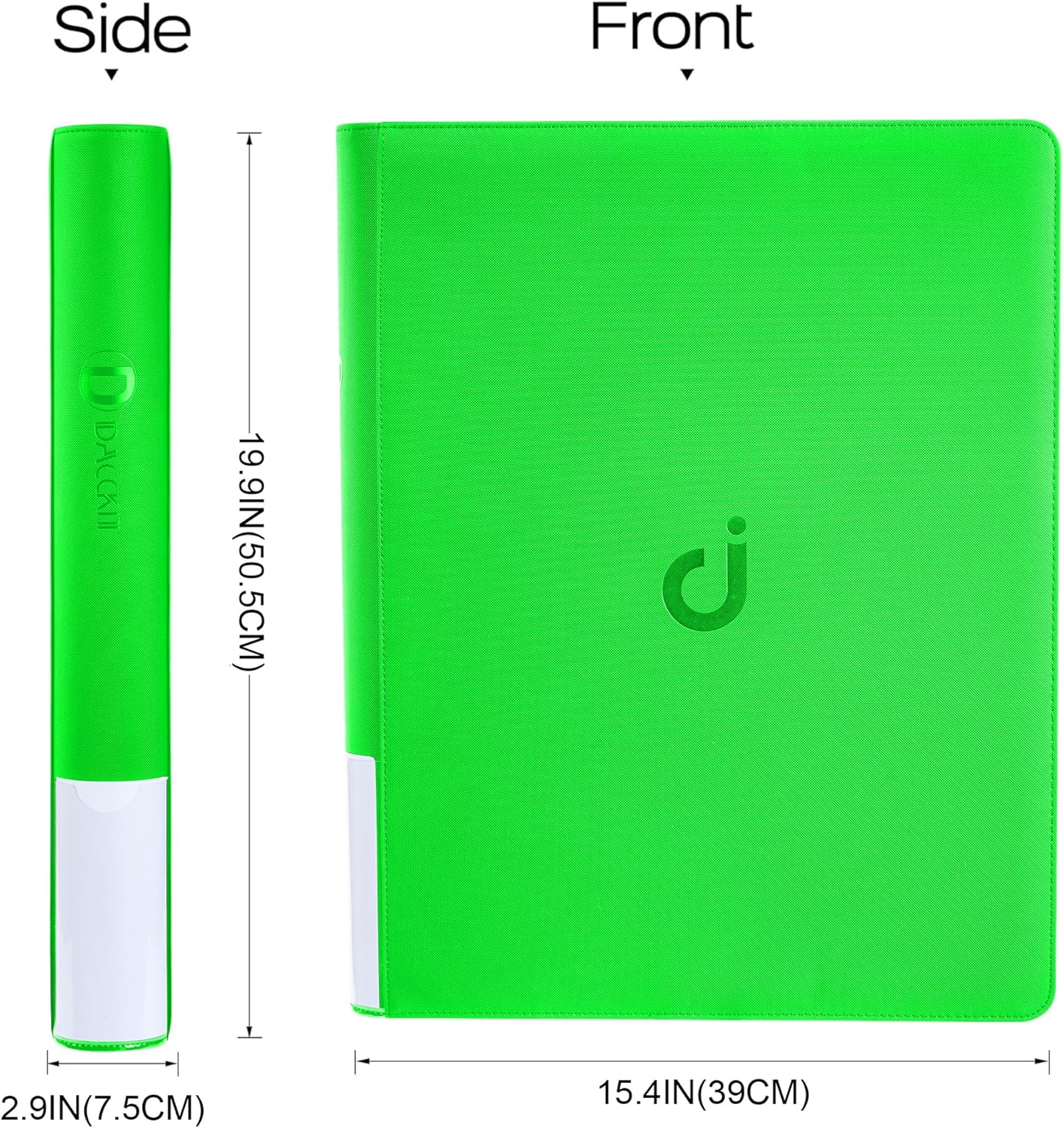 D DACCKIT Top Loader Binder, Holds 640 Cards - 16-Pocket Top Loader Binder for 3" x 4" Rigid Card Holders for Trading Cards or Sports Cards（Model A，Brilliant Green）