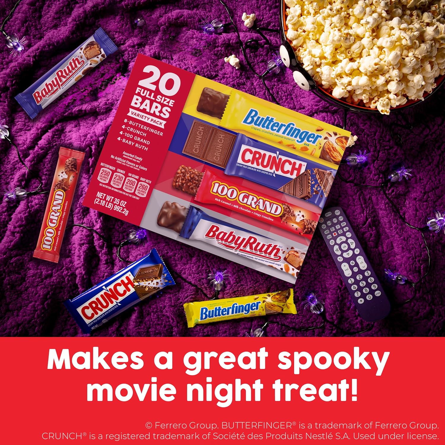 Butterfinger, CRUNCH, Baby Ruth and 100 Grand, Bulk 20 Pack, Assorted Full Size Chocolate Candy Bars, 35 oz