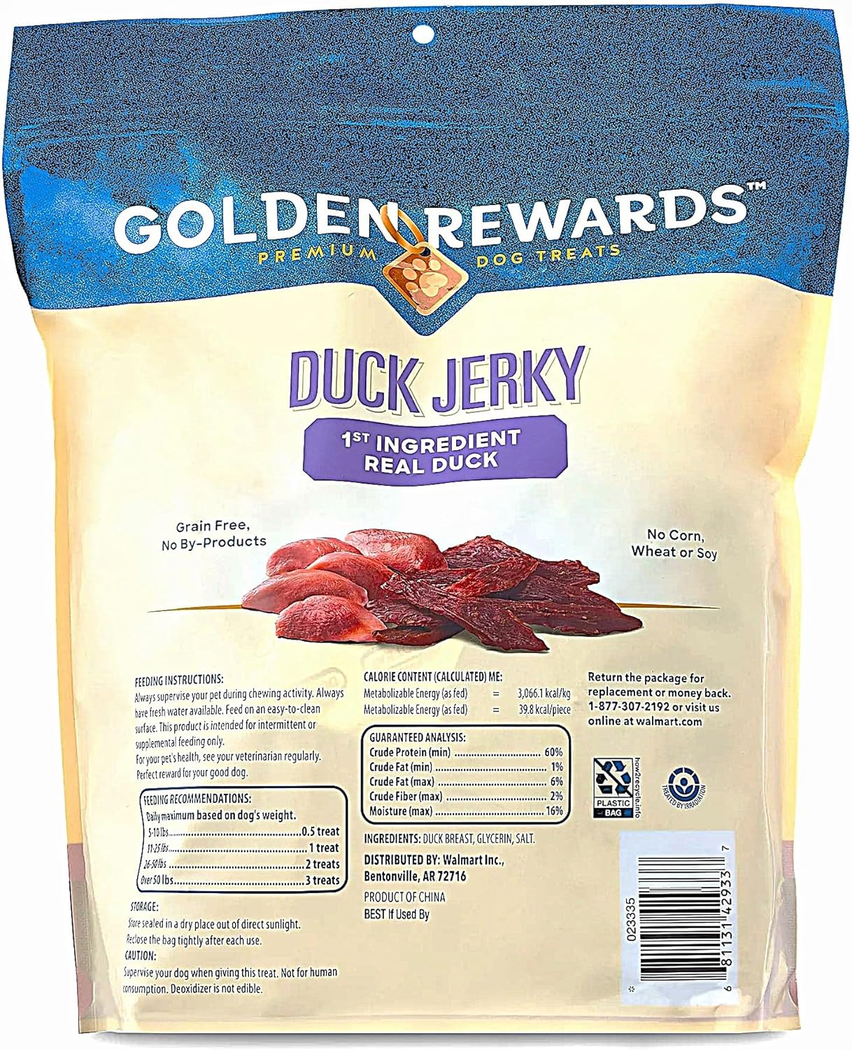 G'olden Rewards Duck Jerky Premium Dog Treats，32 oz (Pack of 1)