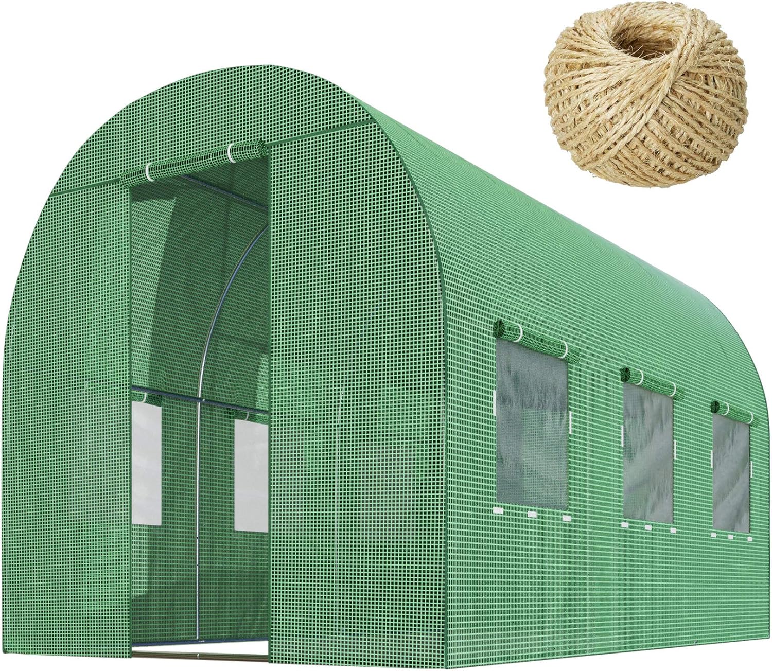 6m2 Garden Polytunnel Greenhouse - Coche Greenhouse for Plants - PE Film Garden Cover - 6 Windows with Mosquito Net - Galvanised Steel Frame - 2 x 3 m - Green
