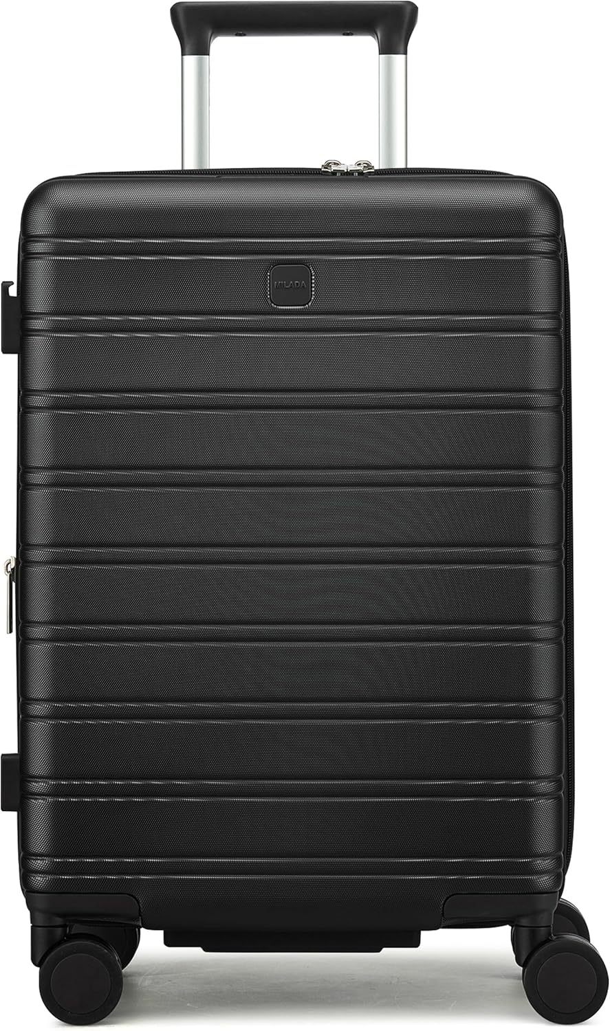 MILADA 20 Inch Expandable Carry On Luggage, Airline Approved Hardshell Suitcase with 360° Spinner Wheels, TSA Lock, Smooth Rolling, Lightweight Travel Suitcase for Men Women, Jet Black