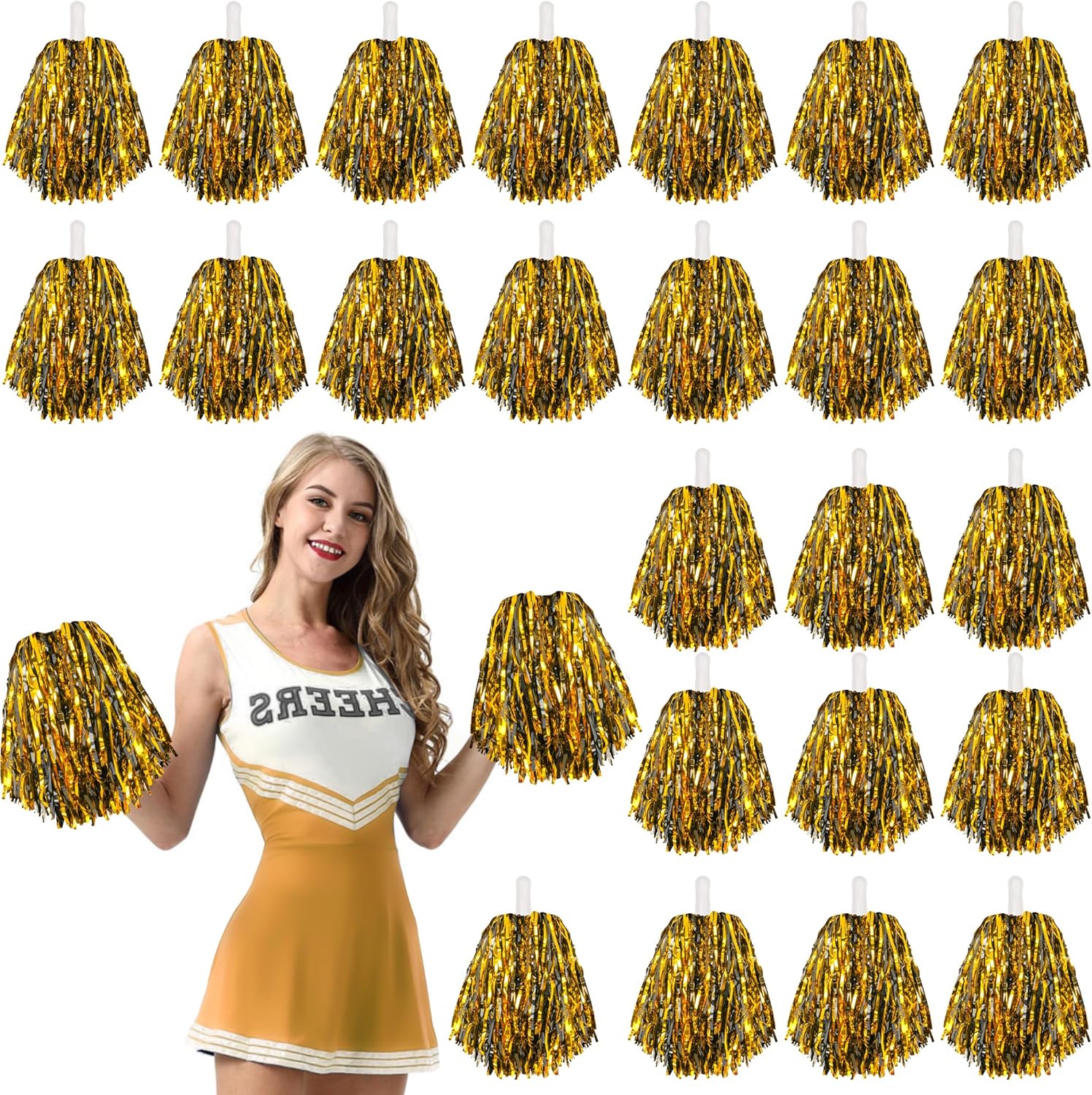 24Pcs Metallic Cheerleading Pom Poms,Fluffy Cheerleader Pom
