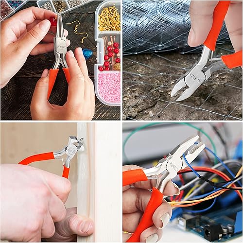 Miniatura 7 de Juego de herramientas de alicates de joyería con asas de agarre suave (paquete de 8) - Cortadores de alambre de precisión, aguja, alicates de nariz