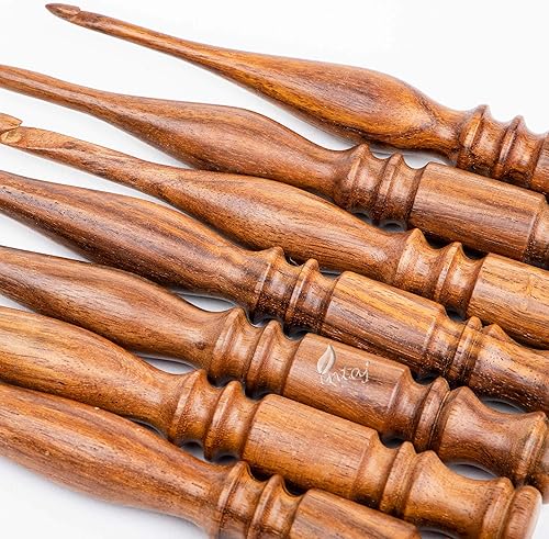 Miniatura 7 de INTAJ - Juego de ganchos de ganchillo de madera hecha a mano para tejidos, agujas de ganchillo de palisandro, agujas de tejer para crocheting de