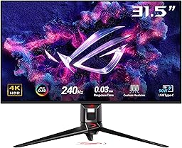 ASUS ROG Swift OLED PG32UCDM Gaming Monitor ― 32 Inch, 4K QD-OLED Panel (3840 x 2160), 240 Hz, 0.03 ms (GTG), G-Sync Compatible, Custom Heat Sink, 99% DCI-P3, 90W Type-C