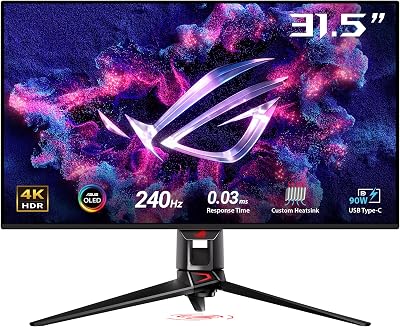 ASUS ROG Swift OLED PG32UCDMZ Gaming Monitor – 32-inch (31.5-inch viewable) 4K (3840 x 2160) QD-OLED panel, 240 Hz, 0.03 ms (GTG), G-SYNC, 99 percent DCI-P3, True 10-bit, ASUS DisplayWidget Center