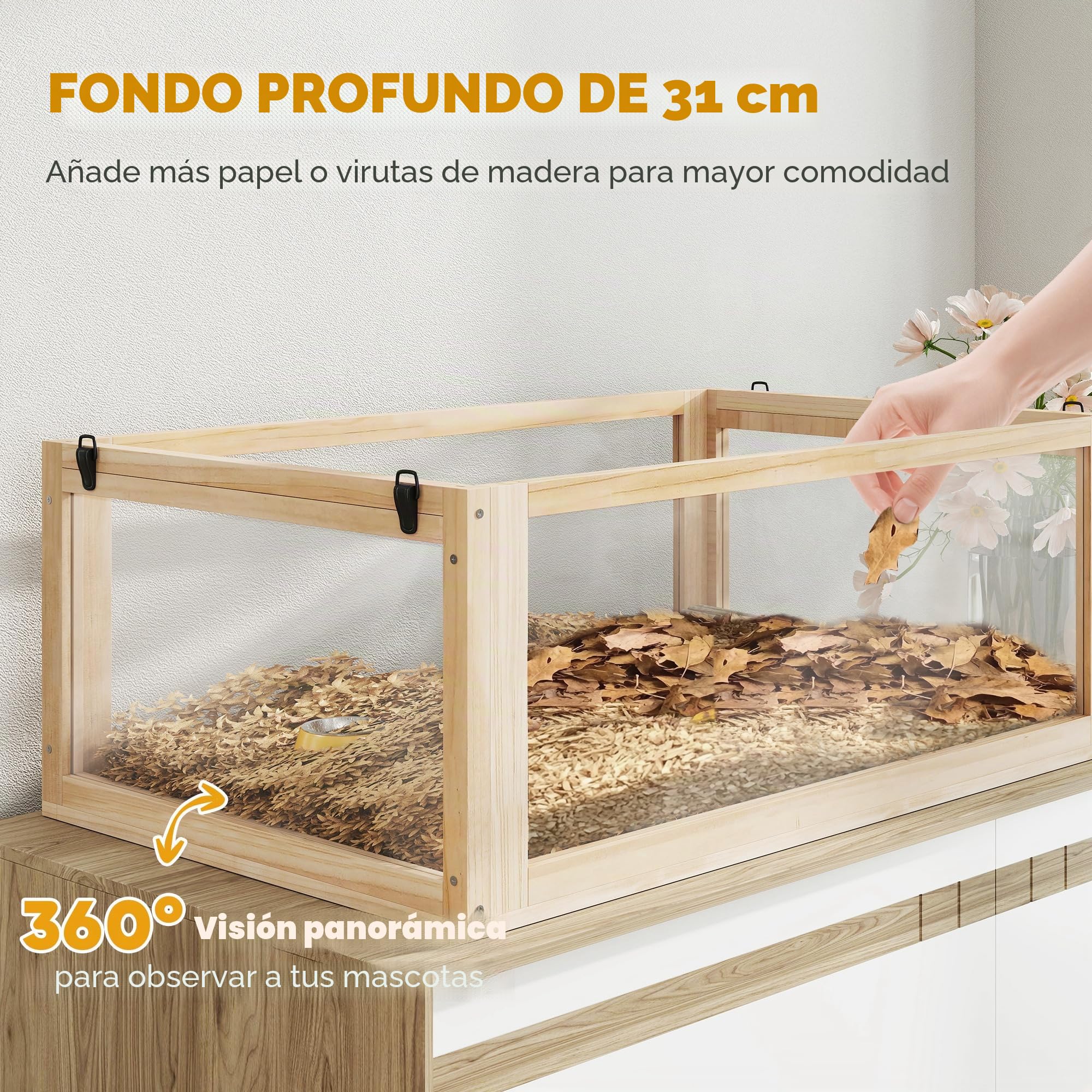 PawHut Jaula de madera para hámster de 3 niveles, jaula para roedores y animales pequeños, con tapa plegable, rueda y accesorios, jaula de madera para hámsters enanos, 80 x 50 x 76 cm, madera natural | Jaula para roedores, para hámsters enanos