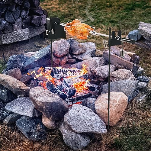 Miniatura 5 de Onlyfire sistema de parrilla rotativo, sin cables, de poste doble, de fuego abierto, con varilla de asado de 38 pulgadas