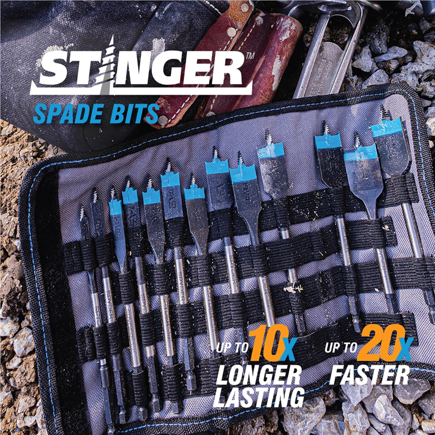 Spyder 8-Piece Woodboring Spade Bit Set, 6"-Length (3/8, 1/2, 9/16, 5/8, 11/16, 3/4, 7/8, 1-Inch) (11036CA-2 Bonus)